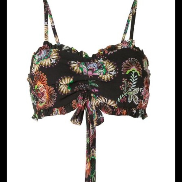ALEXIS "ALMA" BLACK FLORAL CROP BANDEAU BRA BOHO TOP BLOUSE MIDNIGHT BLOOM - Picture 2 of 5